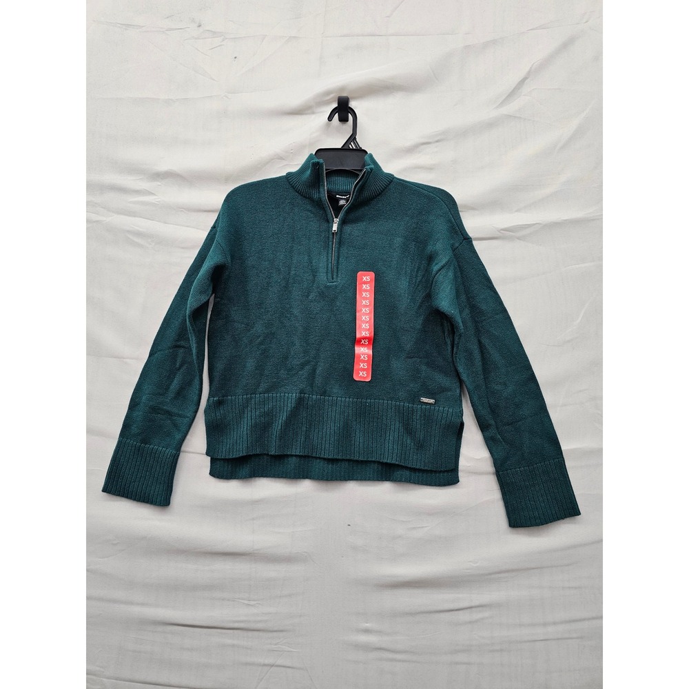 DKNY Womens Quarter Zip Pullover Green Rayon Blend Casual Size XS